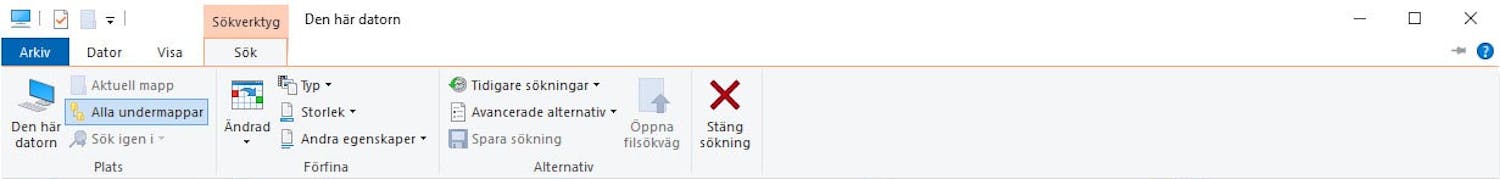 Sökmenyn i Utforskaren